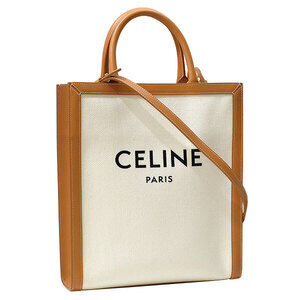 Celine Vertical Cabas Canvas Calfskin Natural Tan Tote Bag